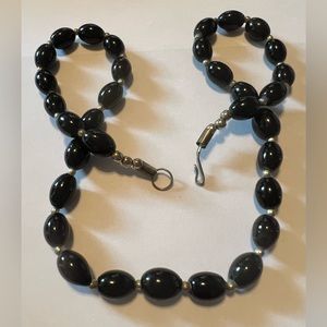 Vintage jet black glass necklace